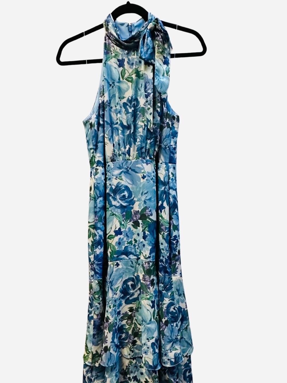 Adrianna Papell Blue Floral Halter Tie Maxi Dress